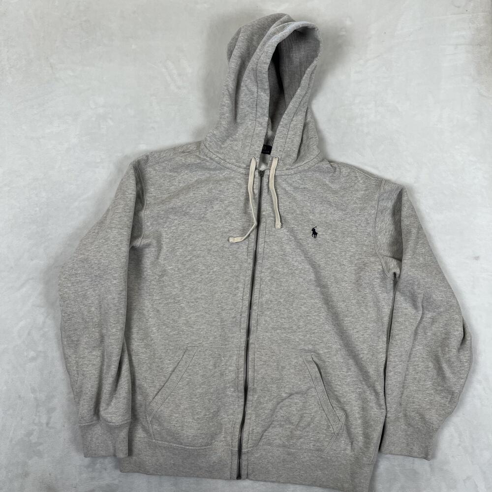 Polo Ralph Lauren Hoodie Mens 2XL Gray Full Zip Fleece Sweatshirt Logo